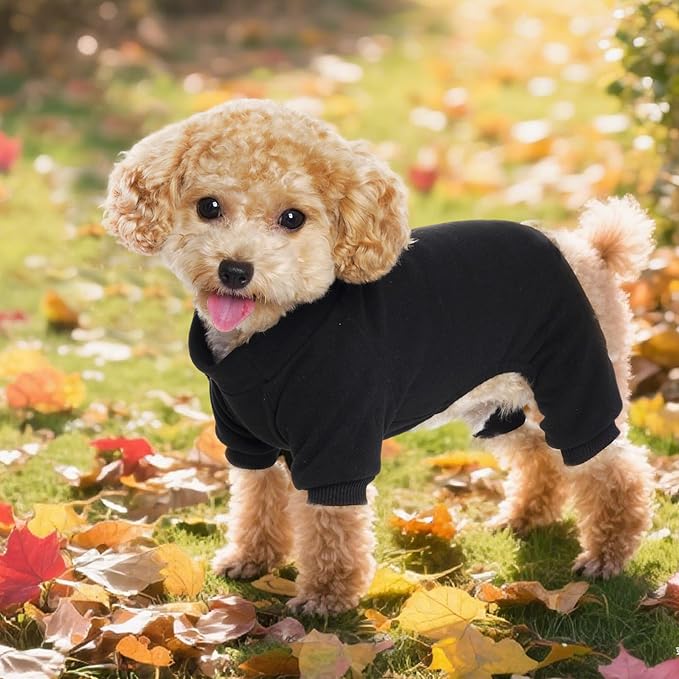 choyaxo Velvet Dog Pajamas Stretchy Pet Clothes Puppy Jumpsuit Solid Color Cat Clothes for Small Pet Dog and Cat (Black, Medium)