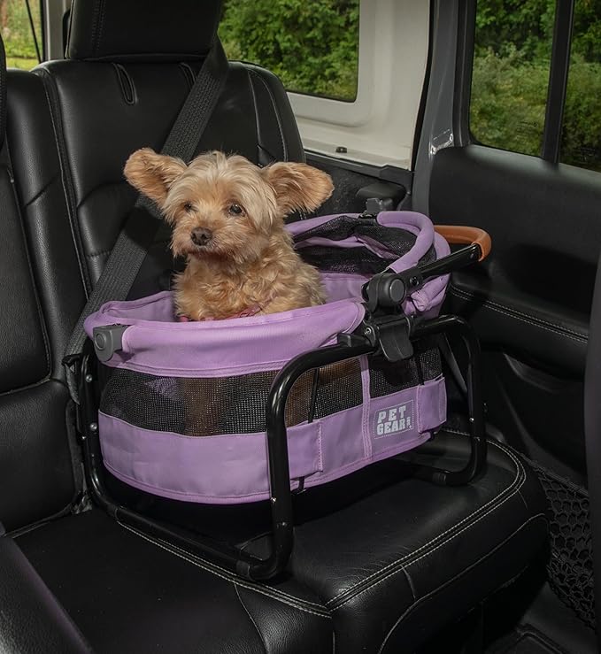 Pet Gear 3-in-1 Travel System, View 360 Stroller Converts to Carrier and Booster Seat with Easy Click N Go Technology, for Small Dogs & Cats, 4 Colors, Bright Lilac- 3 Wheel