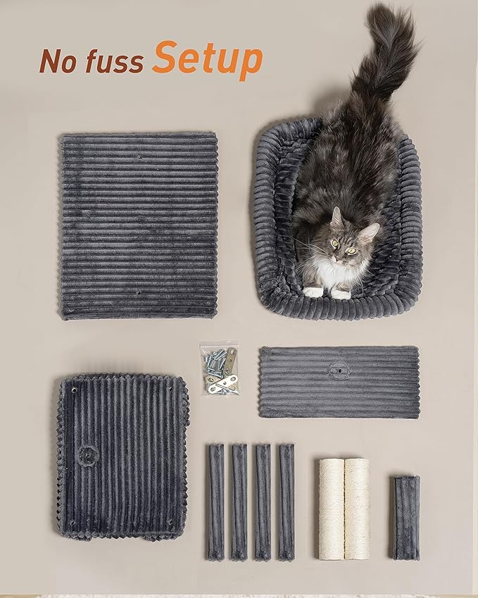 Cat Tree for Large Cat, 20.9 * 15.7in Large Perch Bed for Adult Cats, 22.8in Cat Tower with Scratching Post, Cat Condo with 2-Door for Indoor Cats, Dark Gray
