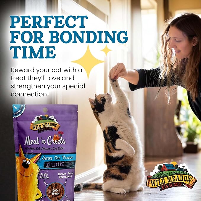 Cat Treats - Meat 'N Greets - Soft Jerky Treats with Real Meat, High Protein, Grain-Free, Perfect for Training & Rewarding, All Natural Snacks for Cats - Duck Flavor