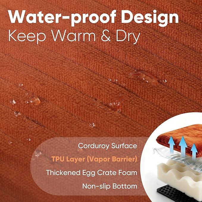 FUKUMARU Cute Dog Bed, Waterproof Corduroy Dogs Couch, 36in Orthopedic Pet Sofa for Medium to Large Dogs Dog, Warm Cotton Pet Bed with Washable Cover, Orange