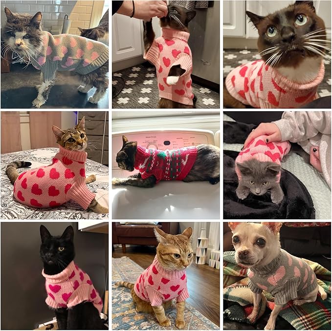 KOOLTAIL Cat Sweater Turtleneck- Soft Knit Cat Christmas Sweaters for Cats Only, Elk Christmas Tree Pattern Thick Warm Cold Weather Pet Clothes Outfit for Small Medium Large Size Kitten Puppy Red S