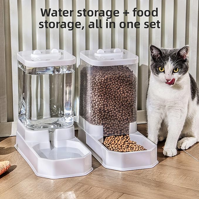 Pet Feeder and Water Dispenser, 4L 2.2KG Automatic Food Water Station for Cat Dog Anti Tipping PP Combo 29x15x26cm