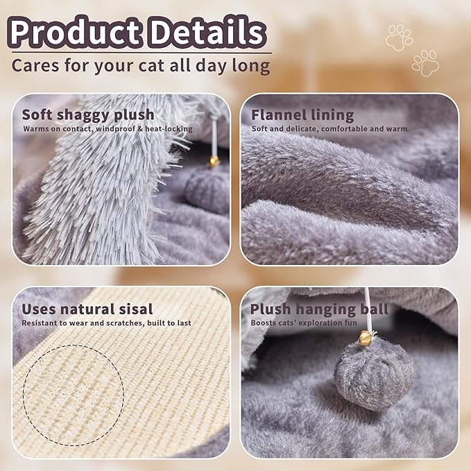 Pet Slipper Cave Bed for Indoor Cats and Small Dogs with Scratching Board, Anti-Slip & Durable, Washable for Kittens and Small Pets, Gray