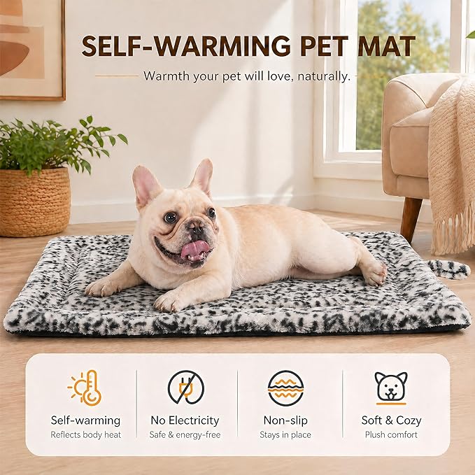 Self Warming Cat Pad for Cats and Dogs, Non Electric Thermal Pet Mat, Washable Soft Sleeping Mat with Non Slip Backing, Indoor & Sheltered Outdoor Use, 30 x 24 in, Black/White