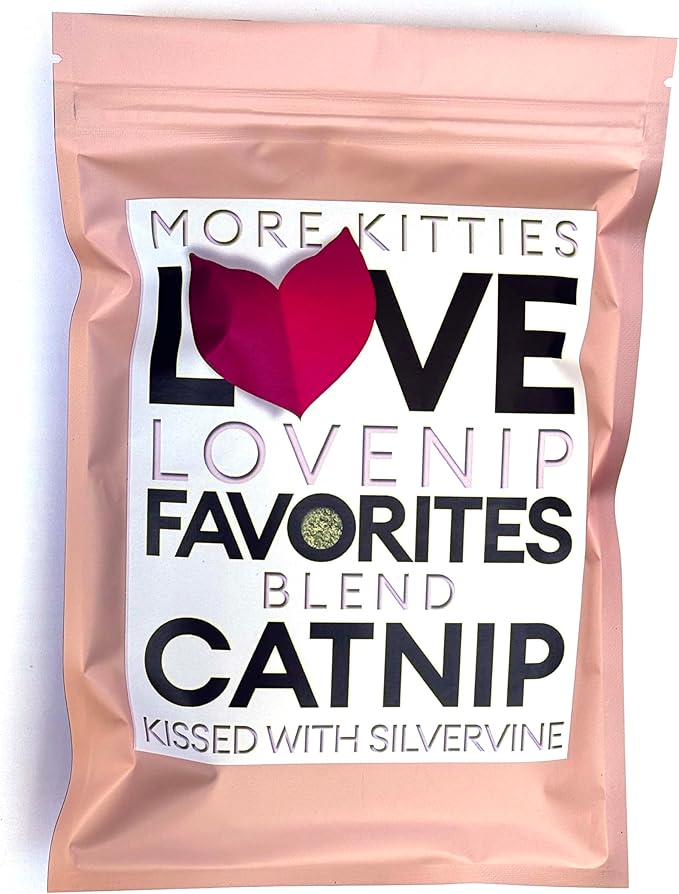 Soft Cat Nip for Cats kissed with Silvervine Leaf – Big 2.2 (2 cups) oz of Love – Fine Cut & Potent – More Kitties Love a Premium Catnip Silvervine Leaf Blend – Strong & Fresh Lovenip Favorites Blend