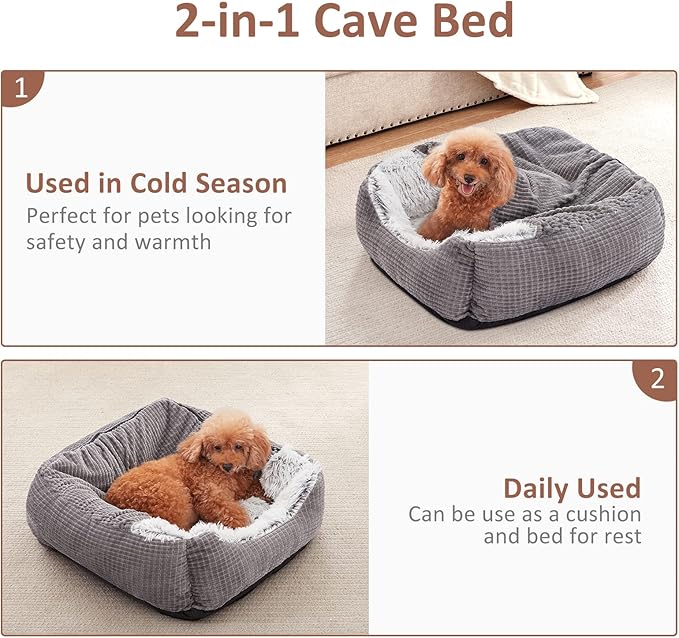 MIXJOY Dog Beds for Medium Large Small Dogs, Rectangle Cave Hooded Blanket Puppy Bed, Luxury Orthopedic Cat Beds for Indoor Cats, Warmth and Machine Washable (25 inches, Grey)