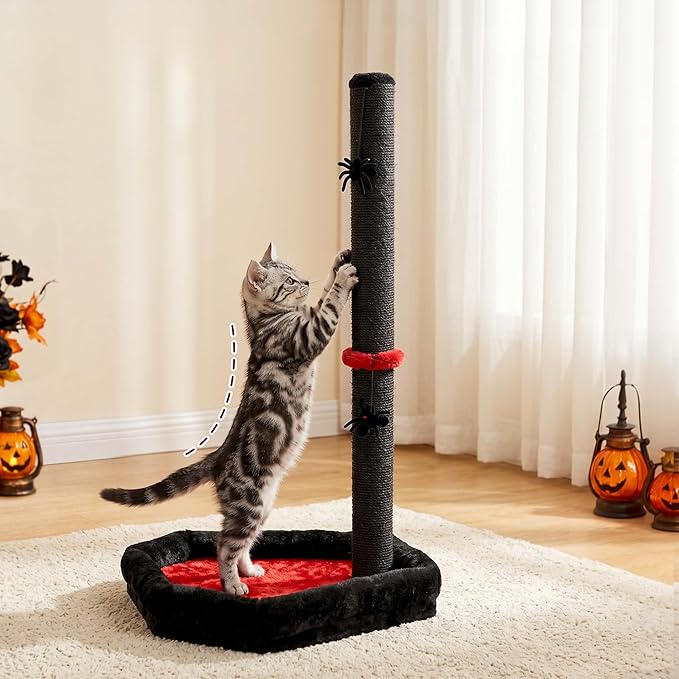 Gothic Cat Scratching Post with 40 Pcs Interactive Cat Toys, 34" Tall Cat Scratching Posts for Indoor Cats Adults, Cute Cat Scratch Post with Spider Toys
