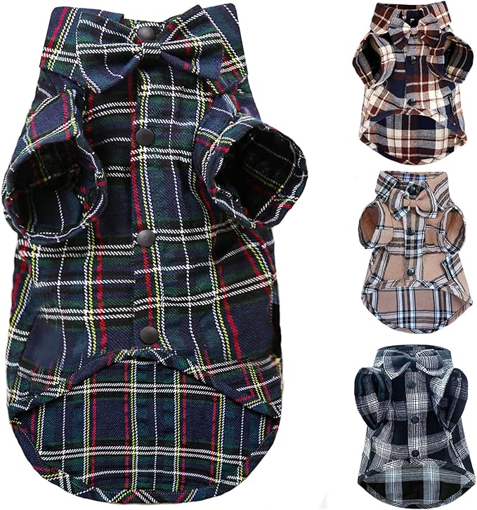 Pet Shirt Clothes for Dogs and Cats, Puppy Plaid Cotton Polo Shirts Adorable Casual Pet Apparel T Shirts (Dark Green, Large)