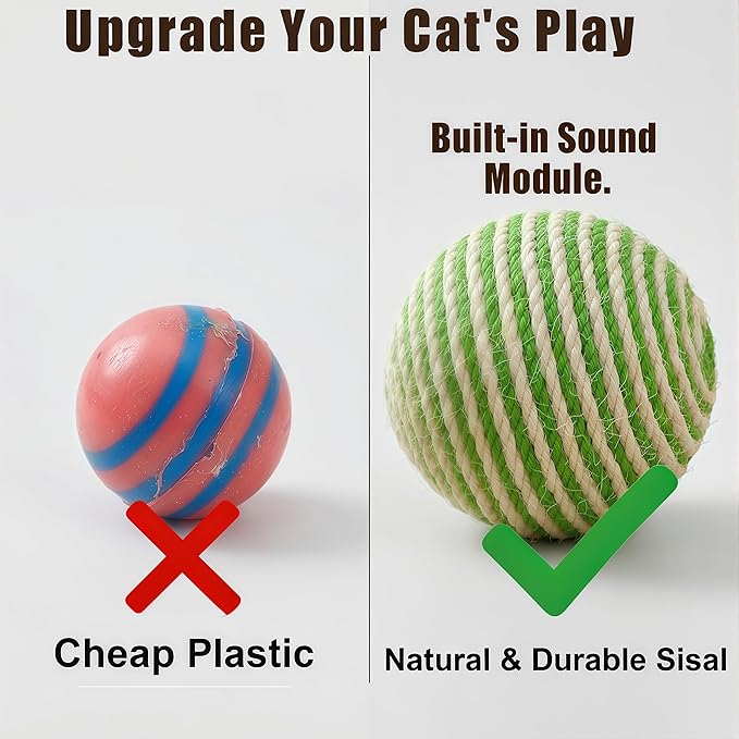 4-inch cat Toy Balls, Indoor cat Toys, sisal cat Balls for Cats to Grind Teeth, Sharpen Claws, Play, and Make Sounds When Gently Shaken to Attract Cats' Attention (Green)