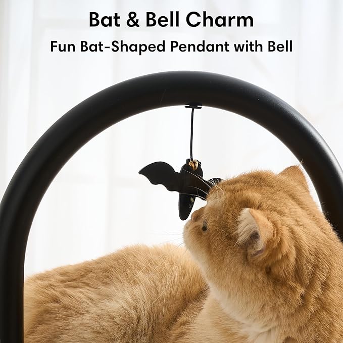 Modern Cat Tree, Wood Cat Tower with Steel Frame, Scratching Posts, Cat Capsule, Plush Mat, Bell Dangling Toy, Aesthetic Minimalist Heavy-Duty Cat Climbing Tree for Large Indoor Adult Cats-Black