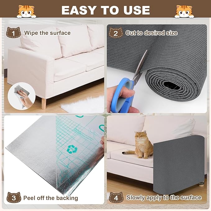 Cat Scratch Furniture Protector, 78.7"x15.8" Trimmable Anti-Scratch Mat with Adhesive Stickers & Thumbtacks, Self-Adhesive Scratch Pad for Couch, Sofa, Wall, Door and Cat Tree, Dark Grey