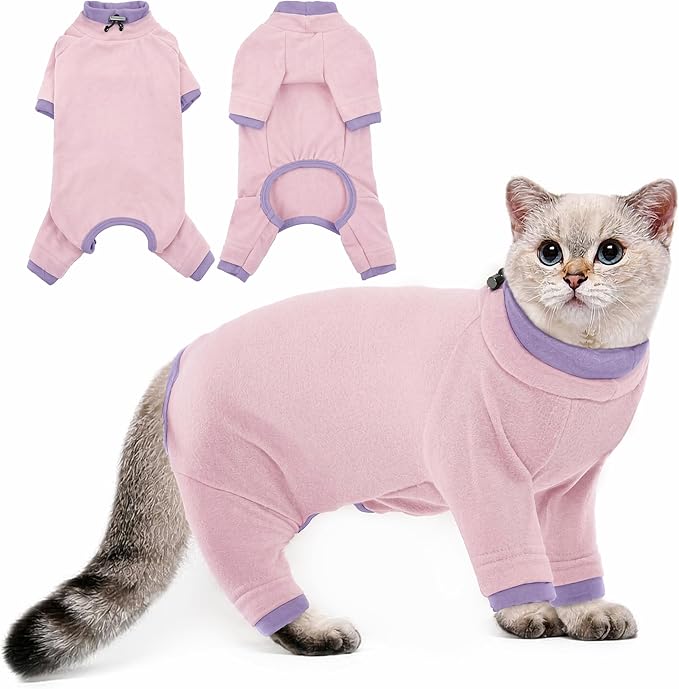 PUMYPOREITY Cat Recovery Sweater for Licking & Hair Control – Anti Over-Grooming Shirt, Easy to Put On, Escape-Proof, Breathable Pet Clothing for Wound Protection & Shedding Control, LightPink, 2XL