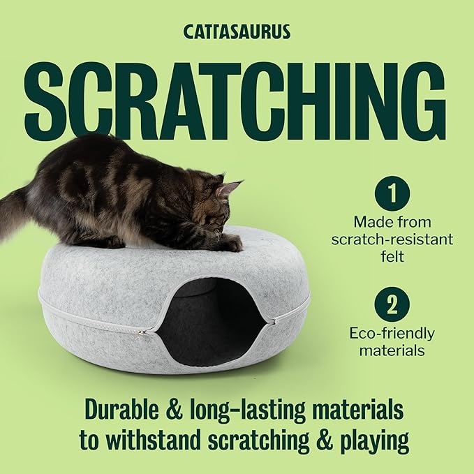 Cattasaurus Peekaboo Cat Cave Duo Jumbo Set, Extra Spacious Cat Donut for Multiple & Large Kitty 15+ lbs, Scratch Detachable Cat Beds for Indoor Cats, Washable Cat Tunnel Bed, Best Kitten Toys
