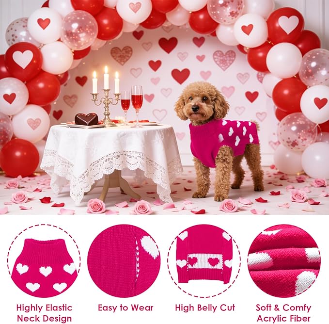 Valentines Dog Sweater, Knit Pet Small Dog Sweater Holiday Valentine’s Day Outfit Clothes for Small Medium Large Dogs Pets (Rose Red, Medium)
