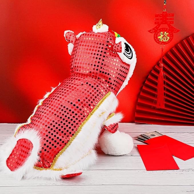 LEIFIDE Lion Dance Dog Costume Chinese New Year Pet Costume with Sequins Chinese Lion Dance Cloth Dog Clothes Hoodies Coat for pet New Year Spring Festival Dress up(Large,Red)