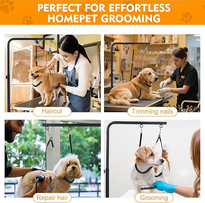 Dog Grooming Arm with Heavy-Duty Clamp, 28" to 44" Height, Adjustable Dog Grooming Table Arm with Hammock and No-Sit Holder, Grooming Restraint for Small Medium Large Dogs at Home or Salon