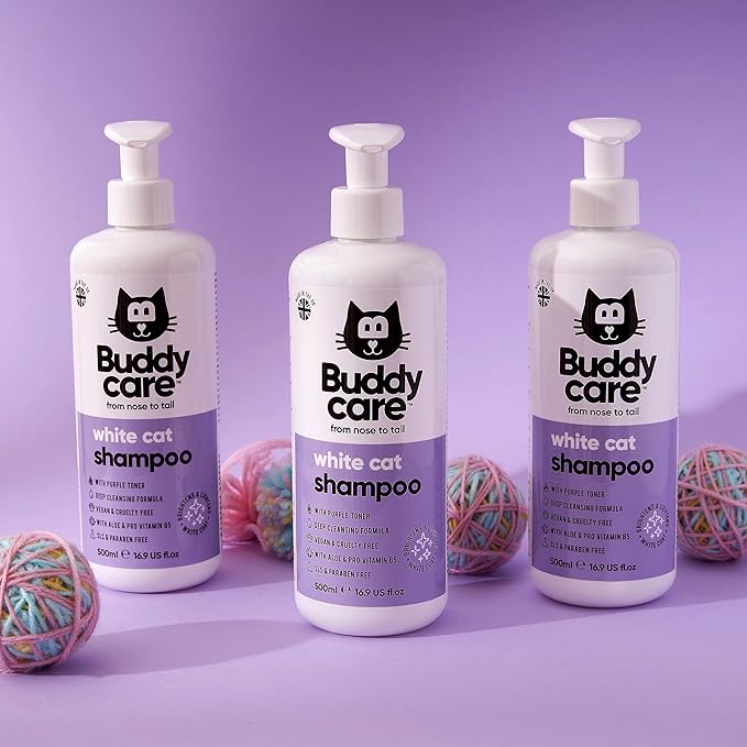 White Cat Shampoo by Buddycare - Brightening and Whitening Shampoo for Cats - Deep Cleansing, Fresh Scented - with Aloe Vera and Pro-Vitamin B5(16.90oz)