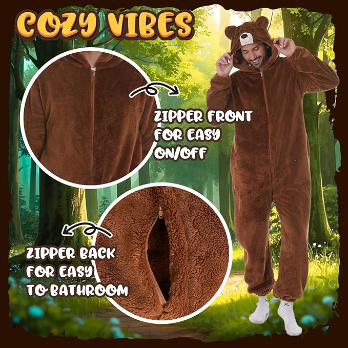 HSCTEK Fuzzy Teddy Fleece Adult Onesies Pajamas - Teen Long Sleeve Zip Up Hooded Blanket Sleep - One Piece Costume