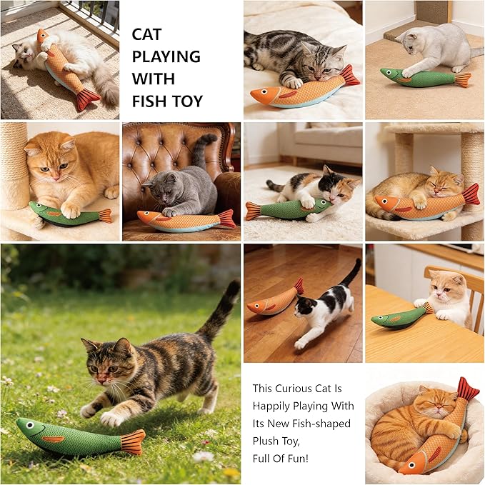 Cat Toys with Soft Chew Kicker Cat Toys for Indoor Cats & Kittens, Crinkle &Rattle Fish Sound Toy (2 Packs)