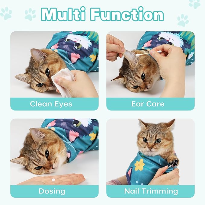 Tuiskusa Cat Grooming Wrap, Cat Wrap for Cutting Nails, Self-Adherent Fabric Wrap for Cats, Cat Burrito Wrap Anti-Scratch, Anti-Escape, Multifunctional Swaddle Wrap Pet Tool 35.4×35.4"