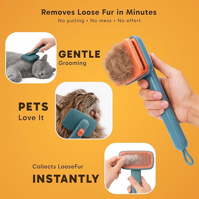 Wolfster Self-Cleaning Slicker Brush for Dogs & Cats - Skin-Friendly Deshedding Brush & Undercoat Rake for Short, Medium and Long Hair Pets, Reduces Shedding by 90% (Parrot Green)
