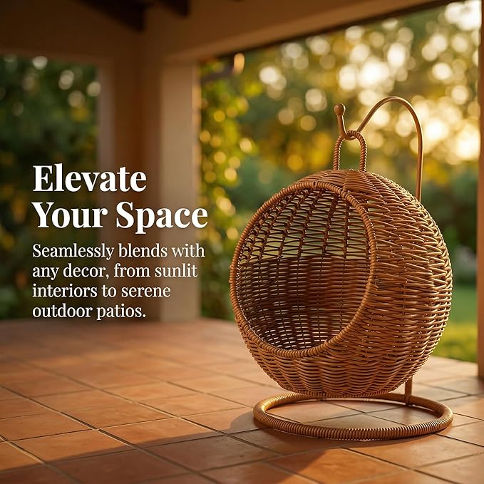 Imitation Rattan Cats Basket Hanging Hammock Bed for Small Space Comfortable Small Cats Nest for Indoor and Outdoor