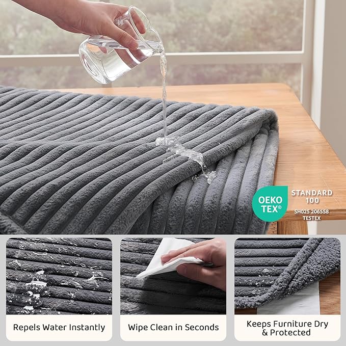 Qeils Waterproof Calming Dog Blanket for Large Dogs, Noiseless Soft Plush Pet Blanket for Bed, 500GSM Thick Faux Fur Pet Throw, Cozy Couch Furniture Protection Washable, Charcoal Grey, 60x80IN