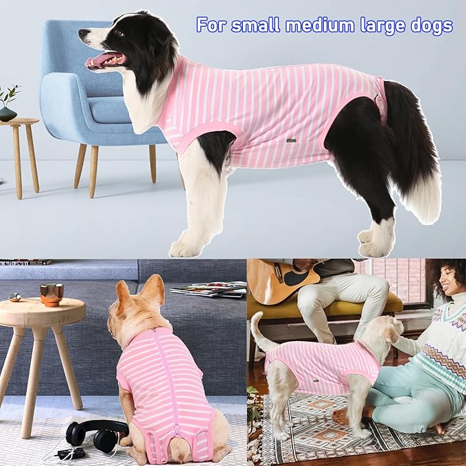Dog Recovery Suit Female,Pink Small Surgery Recovery Shirt,Pink-White Striped S