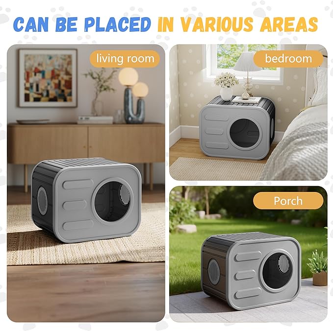 Insulated Outdoor Cat House,Plastic Feral Cat Houses for Outdoor Indoor Cats with Camera Appearance & Large Door,Stackable Cat Houses & Condos,Spacious Cat Bed Cave, Ventilated & Easy to Clean,Black