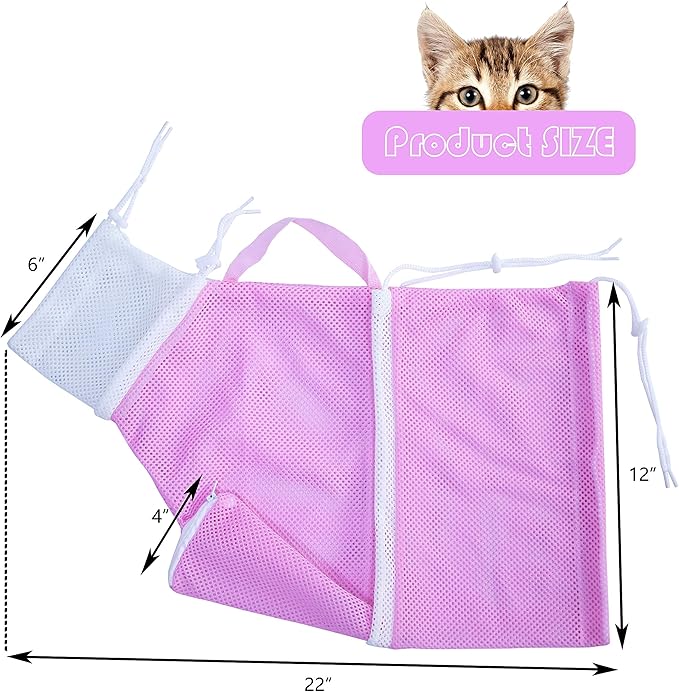 KlerRoem Cat Bathing Bag, Adjustable Anti-bite and Anti-Scratch Cat Shower Mesh Grooming Bag for Pet Dogs and Cats, Includes Pet Nail Clipper, Nail File, Grooming Glove, and Cat Shell Comb