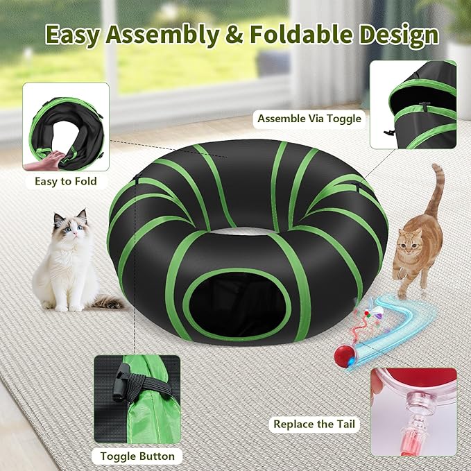 Interactive Cat Toy Ball Fast Rolling in Collapsible Cat Tunnel - 3 Speed Motion Activated, Auto Standby, Hide & Seek Hunting Toy for Indoor Cats & Kittens, USB Rechargeable, Boredom & Anxiety Relief