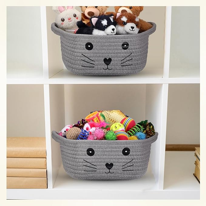 Zopeal 58 Pcs Summer Graduation Cat Storage Basket Gift Toys Set, Colorful Flashing Balls Pet Bell Crinkle Balls Spring Toys Attract Cat to Swat, Hunt, Interactive for Pet(Grey,9.8 Inch)