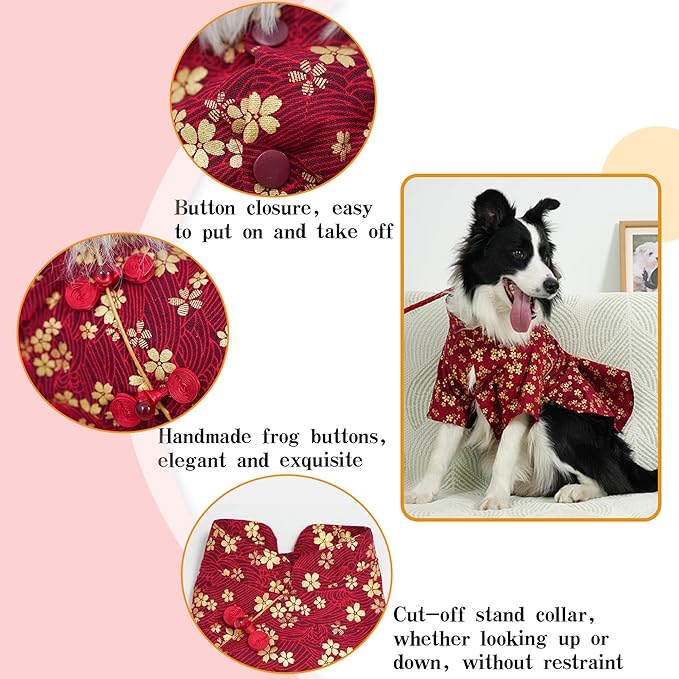 MAMORE Dog Shirts Dress, Elegant Embroidery Couple Dog Clothes for Girl Boy Small Medium Dogs Puppy Cats Set (Red Shirt, Large)