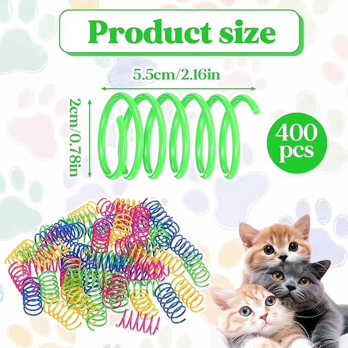 400 PCS Cat Spring Toys, Colorful Interactive Cat Toy Plastic Coil Springs Cats Toy for Indoor Cats, Kittens Toys Plastic Coil for Swatting, Biting, Hunting
