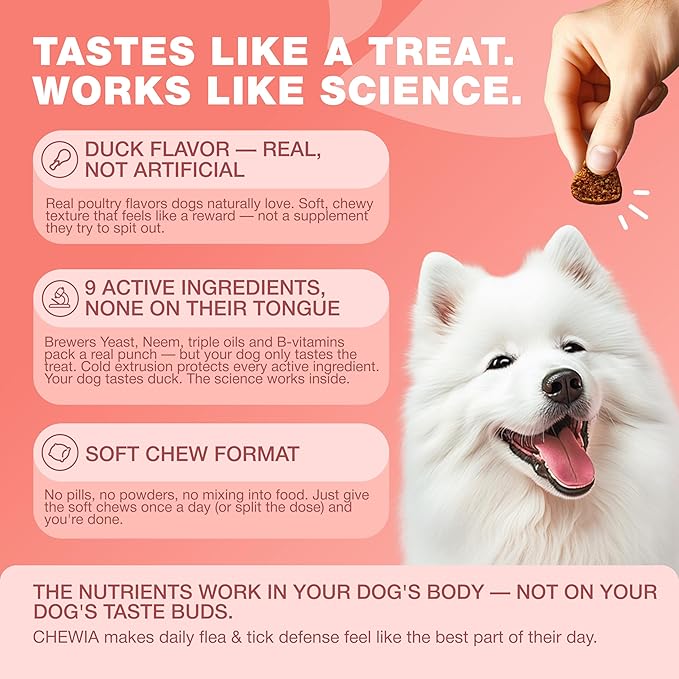 Dog Flea and Tick Treatment Chews - Flea and Tick Prevention for Dogs - Flea & Tick Chewables - Natural Dog Flea & Tick Control Soft Treats - Flea Chewables for Dogs - Immune Support Supplement