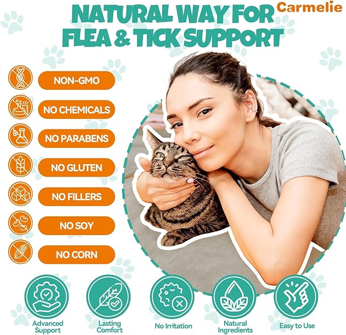Flea and Tick Prevention for Cats, Natural Cat Flea Liquid Drops, Flea & Tick Supplement with Vitamins & Fish Oil for Cats Healthy Skin & Coat - All Breeds, Kittens to Senior Cat - Chicken Flavor