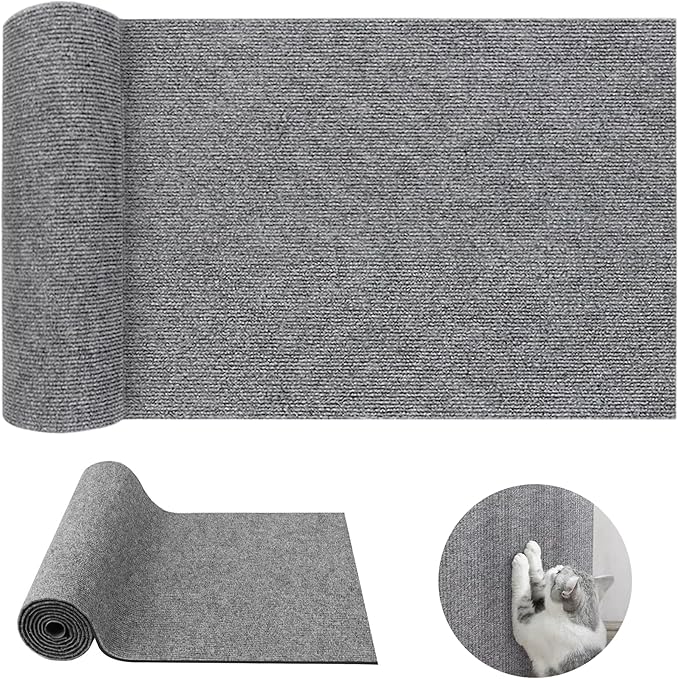 Cat Scratch Furniture Protector, Trimmable Self-Adhesive Cat Scratch Pad, 78.7"x11.8" Carpet Cover for Couch, Sofa, Walls, Furniture Cat Scratcher Board, Anti Scratch Pad for Cat Claws (Gray)