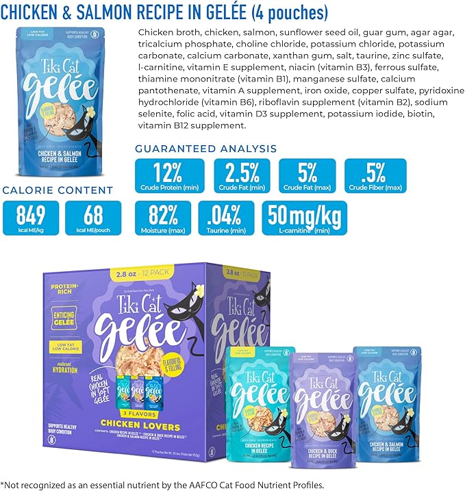 Tiki Cat Luau Lean Gelee Wet Cat Food, Variety Pack, 2.8 oz Pouch (12 Count)