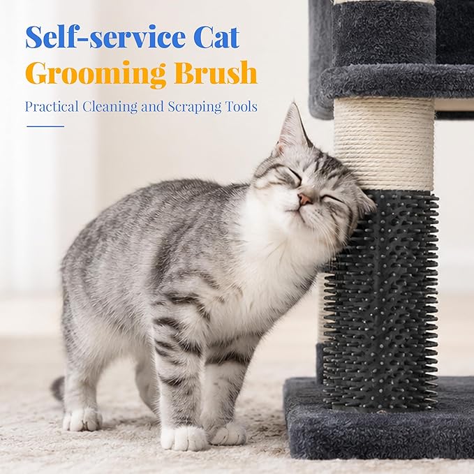 Hey-brother Cat Tree, 74 inches Multi-Level XL Large Cat Tower for Indoor Cats with Three Cat Condos, Two Large Top Decks and Cat Hairbrushfor Kittens, Cats and Pets, Smoky Gray MPJ035-MG