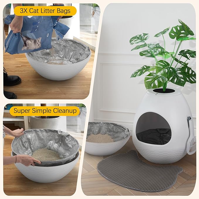 Eggloa6 Litter Box Plant Cat Litter Box Enclosure Extra Large Hidden Litter Box with 5PCS Litter Box Liners, Cat Litter Mat, Smart Odor Removal System for Cat Kitty Rabbit Mini Dutch Pig