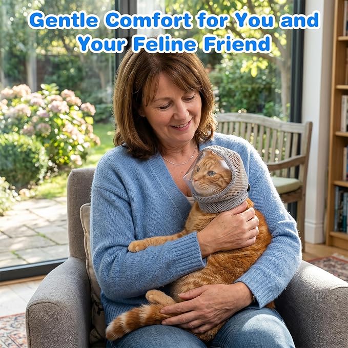 Adjustable Cat Muzzle for Grooming Biting Prevention Breathable TPU Cats Pet Head Cover Cats Helmet for Grooming with Transparent Anti-Bite Bubble Muzzle for Nail Trimming Bathing Vet Visits(S)