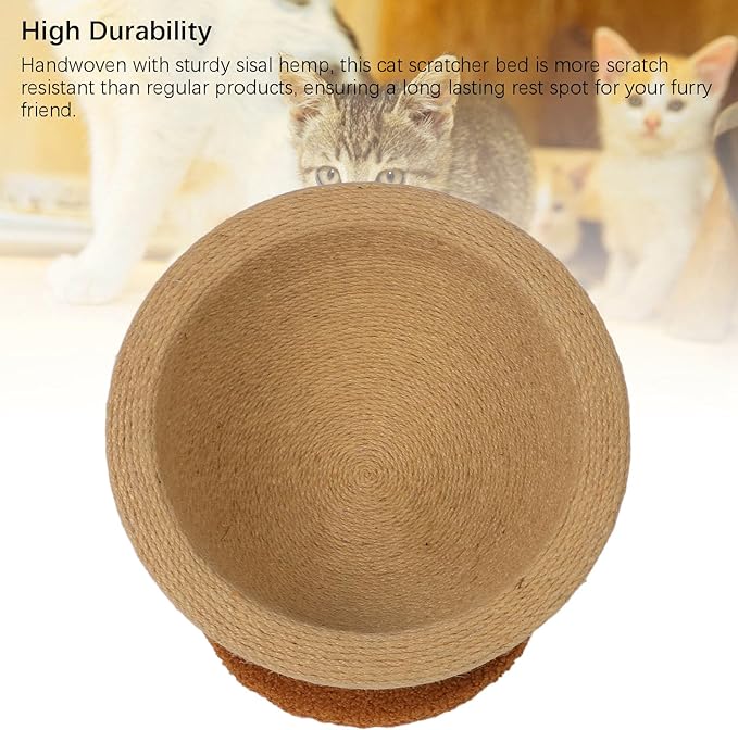 Zerodis Cat Scratcher, Sisal Hemp Cat Scratching Board Circular Concave Design Bed Hammock Bowl Shape 2 in 1 Pet Scratching Post Furniture Protector for Couch 14.2x15.2x7.9in (Tilted Style)
