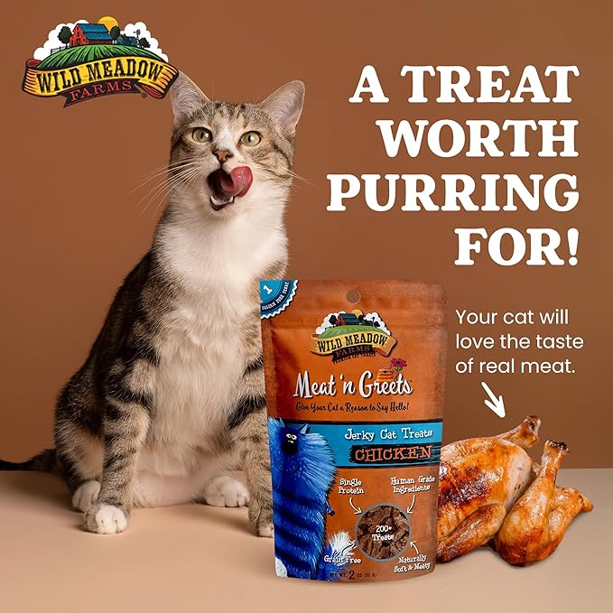 Cat Treats - Meat 'N Greets - Soft Jerky Treats with Meat, Perfect for Training & Rewarding, Snacks for Cats - Chicken Flavor