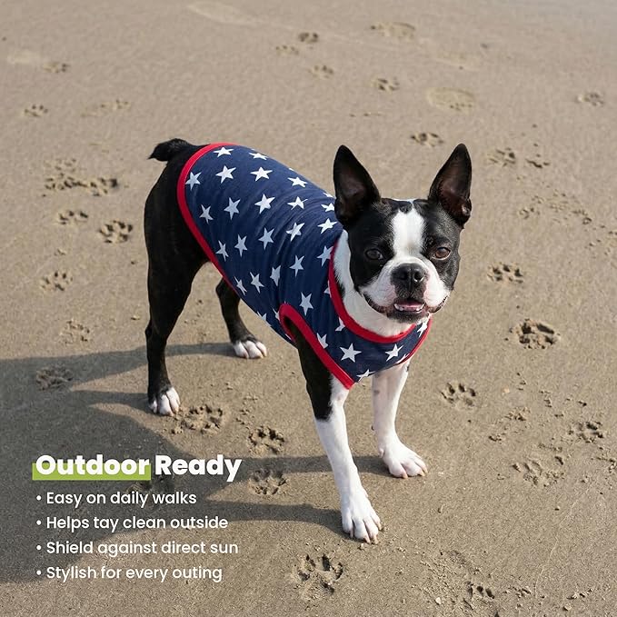 Fitwarm Patriotic Star Dog Shirt for 4th of July, Memorial Day, Independence Day, Holiday Dog Clothes for Small Dogs Boy Girl, Pet Cat Outfit, 100% Breathable Cotton, Red, Navy Blue, White, XS