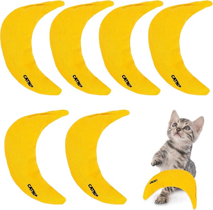 6 Pack Banana Catnip Toys Yellow Cat Chew Catnip Toys Banana Cat Pillow Toys Kitten Interactive Stuffed Banana Catnip for Kitten Cats Indoor Bites Scrub Claws Toys