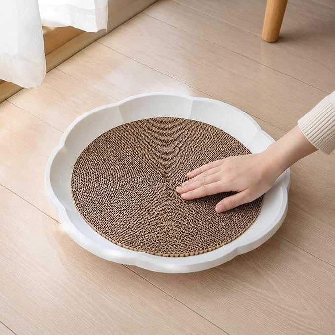 Gralara Round Cat Scratcher Sleeping Bed Lounge Furniture Protector Indoor Play Replacement Pad Circle Scratcher Pad for Indoor Cats, White