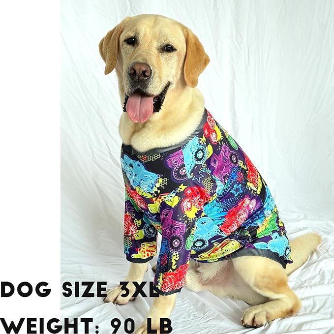 Dog T Shirts with Monster Truck Pattern Printed Pet Shirt Softable Pajamas for Large Dogs,Truck 2XL