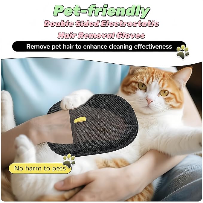 2Pcs Pet Hair Removal Glove - Electrostatic Gloves Pet Hair Remover - Reusable Cat Dog Grooming Glove Tool, No More Sticky Rolls or Lint Rollers