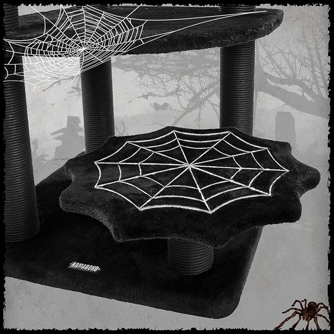 KAMABOKO Gothic Cat Tree with Coffin Bed, 46.9” Black Cat Tower for Indoor Cats with Scratching Posts, Halloween Cat Tree Tower for Large Cats, Black and Red